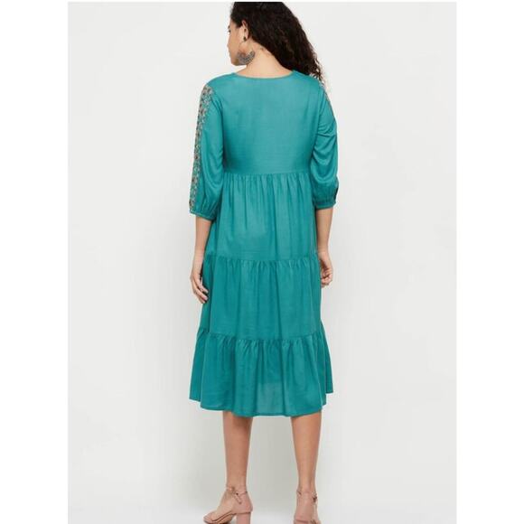 Max Women’s Embroidered Teal Boho Midi Dress size Medium - Picture 3 of 11